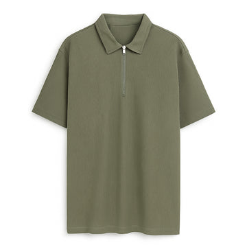 Men's Ribbed Half-Zip Polo Shirt